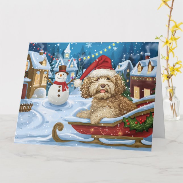 Cockapoo Dog Sleigh Schnee Weihnachten Karte (Gelbe Blume)