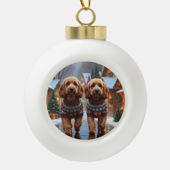 Cockapoo Dogs Christmas Snow Holiday  Keramik Kugel-Ornament (Vorderseite)