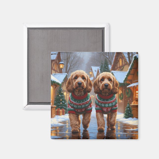Cockapoo Dogs Christmas Snow Holiday  Magnet (Vorderseite/Rückseite)