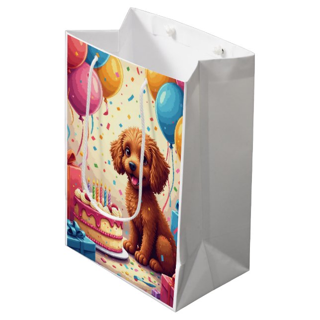Cockapoo-Geburtstagsfeier Mittlere Geschenktüte (Vorderseite Schrägansicht)