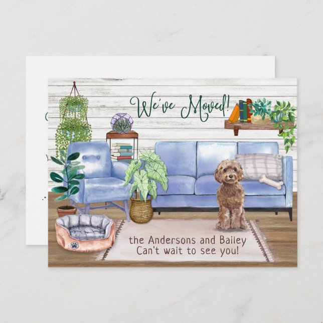  Cockapoo Gemütlich Neue Zuhause Moving          Ankündigungspostkarte (Vorne/Hinten)