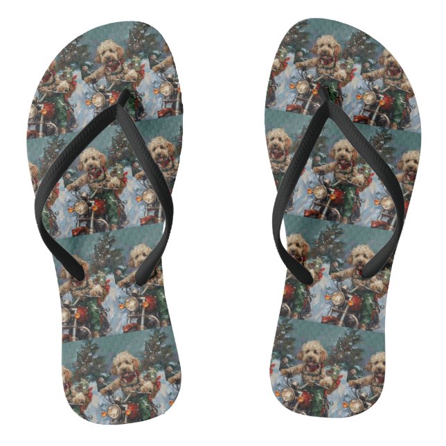 Cockapoo-Hund fährt Motorrad Weihnachten Flip Flops (Fußbett)