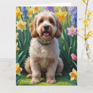 Cockapoo-Hund-Frühlingsblumen-Malerei Karte