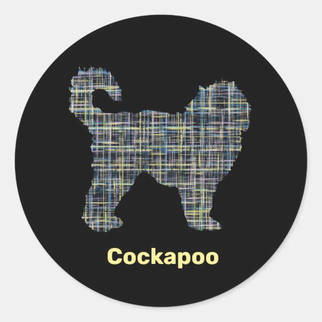 Cockapoo Hund Gelb- und Schwarz-Gitter-Linie Runder Aufkleber (Vorderseite)
