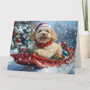Cockapoo-Hund im Schlitten Lass es schneien Weihna Karte