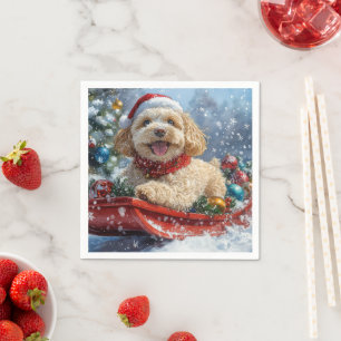 Cockapoo-Hund im Schlitten Lass es schneien Weihna Serviette