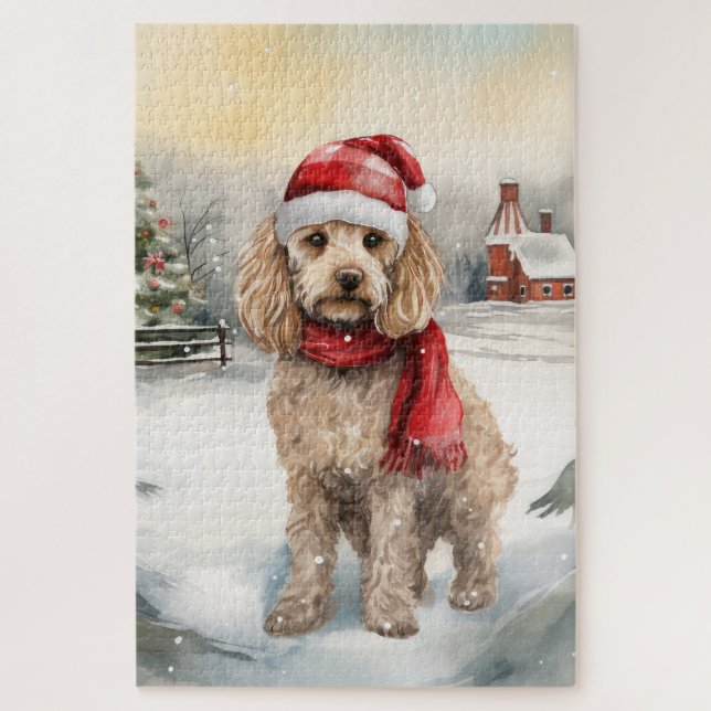 Cockapoo Hund im Schnee Weihnachten (Vertikal)