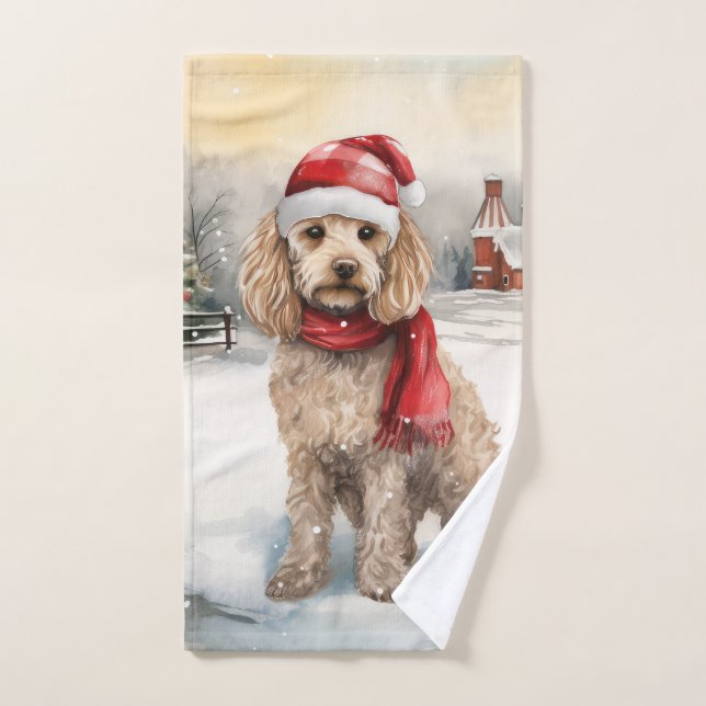 Cockapoo Hund im Schnee Weihnachten Badhandtuch Set (Handtuch)