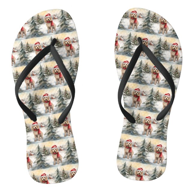 Cockapoo Hund im Schnee Weihnachten Flip Flops (Fußbett)