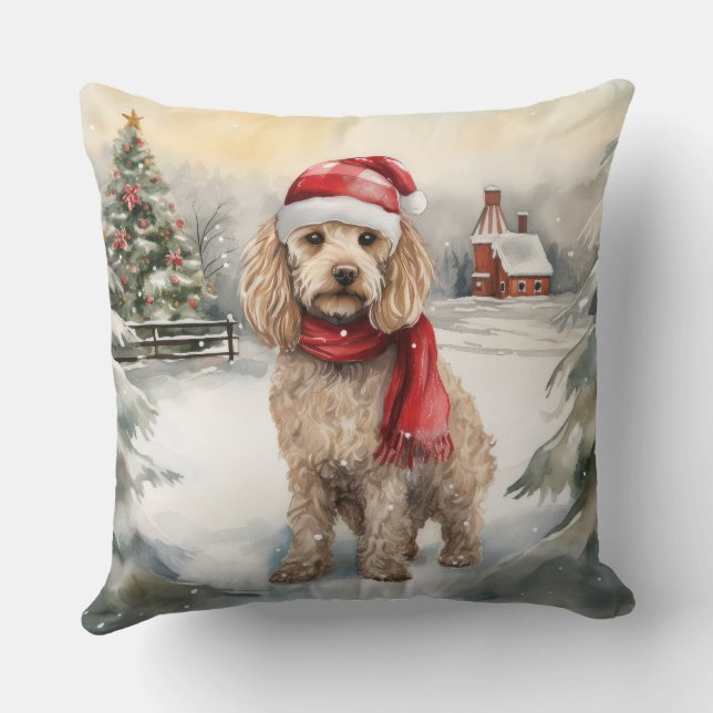 Cockapoo Hund im Schnee Weihnachten Kissen (Rückseite)
