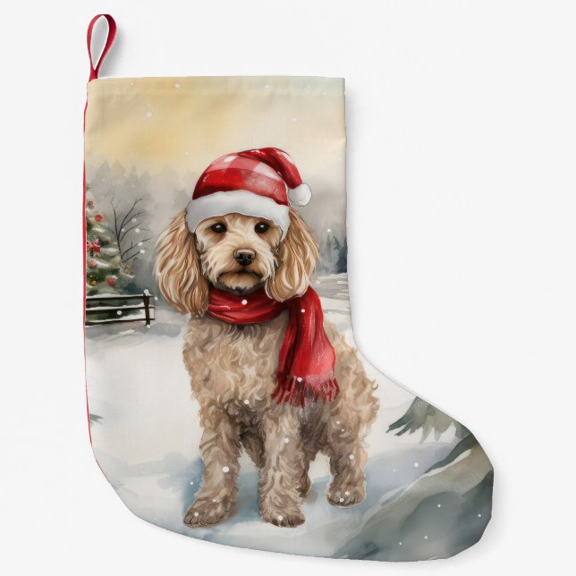 Cockapoo Hund im Schnee Weihnachten Kleiner Weihnachtsstrumpf (Vorderseite)