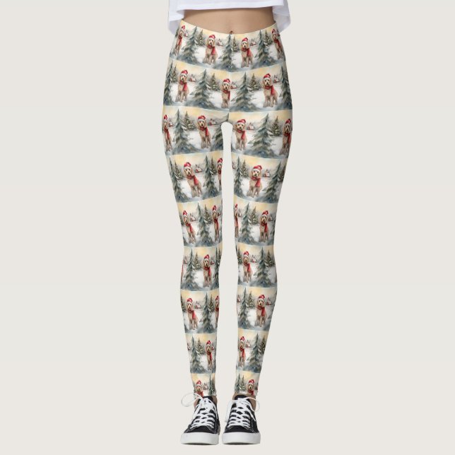 Cockapoo Hund im Schnee Weihnachten Leggings (Vorderseite)
