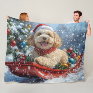 Cockapoo Hund in Sledge Lass es Schnee Weihnachten Fleecedecke