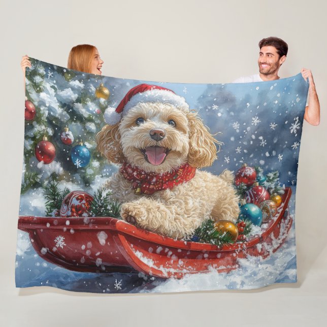 Cockapoo Hund in Sledge Lass es Schnee Weihnachten Fleecedecke (Beispiel)