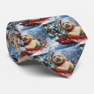 Cockapoo Hund in Sledge Lass es Schnee Weihnachten Krawatte