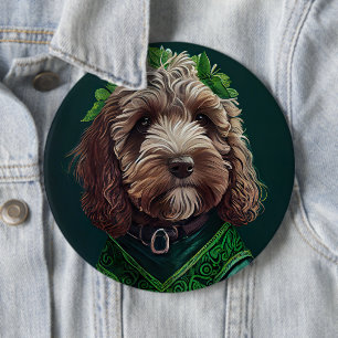Cockapoo Hund in St. Patrick's Day Dress Button