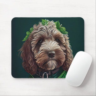 Cockapoo Hund in St. Patrick's Day Dress Mousepad
