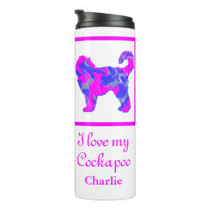 Cockapoo Hund Pink & Blue Silhouette Thermosbecher