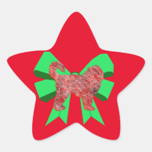 Cockapoo Hund Silhouette Grünen Bow Weihnachten Stern-Aufkleber