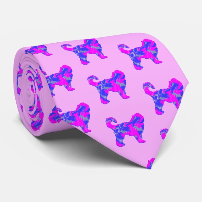 Cockapoo Hund Silhouette Rosa & Blau Krawatte (Gerollt)