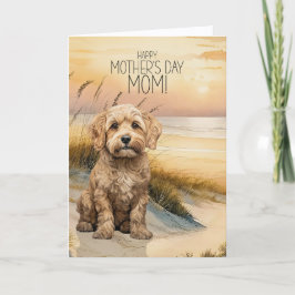 Cockapoo Hund Sonnenuntergang Strand Muttertag Feiertagskarte