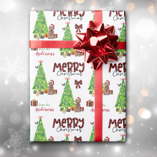 Cockapoo Hund, Vogel und Weihnachtsbaum Geschenkpapier