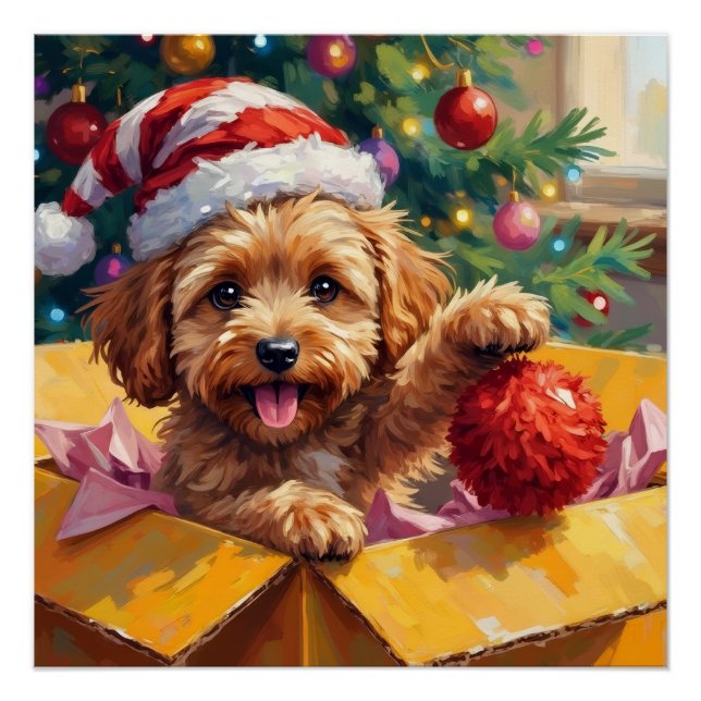 Cockapoo-Hund-Weihnachtsgeschenkbox-Überraschung Poster (Vorderseite)