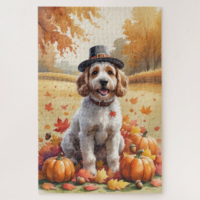 Cockapoo im Herbst lässt Erntedank Art (Vertikal)