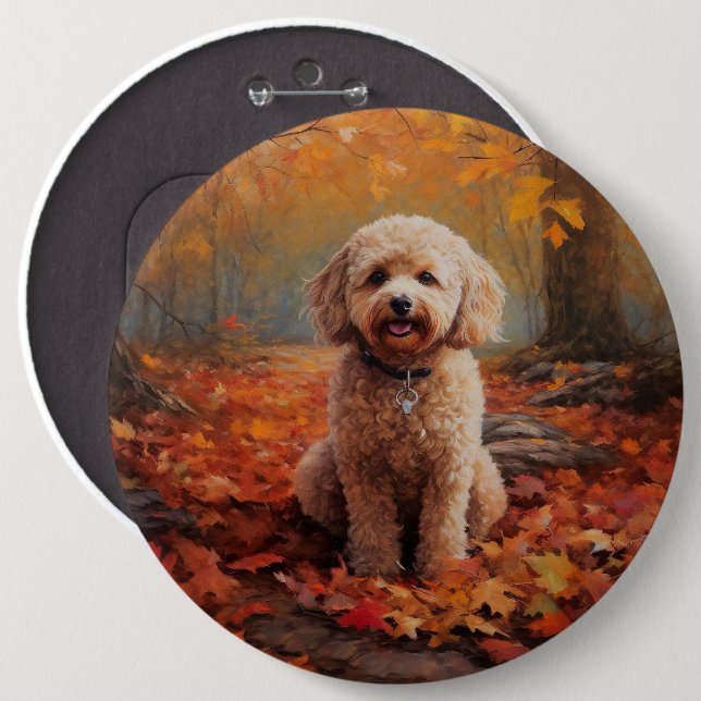 Cockapoo im Herbst Leaves Fall Inspiriert Button (Vorne & Hinten)