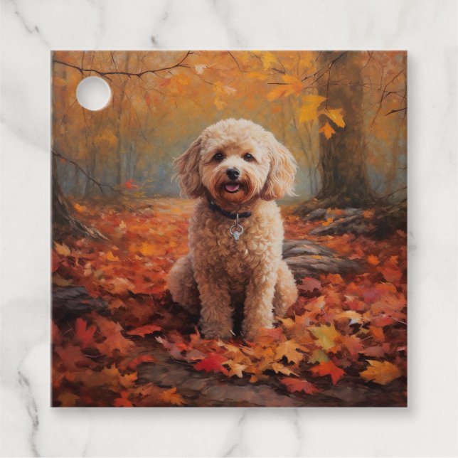 Cockapoo im Herbst Leaves Fall Inspiriert Geschenkanhänger (Vorderseite)