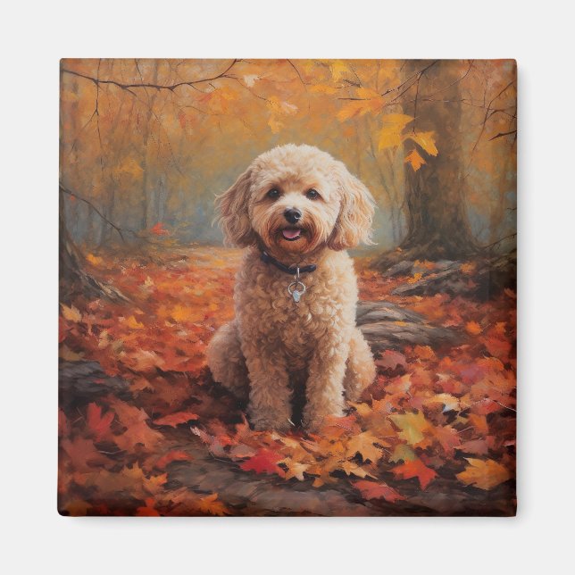 Cockapoo im Herbst Leaves Fall Inspiriert Magnet (Vorne)