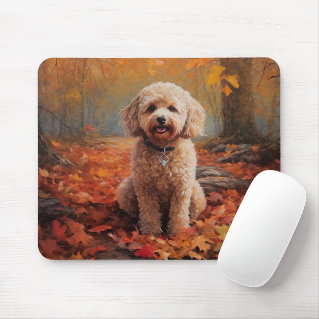 Cockapoo im Herbst Leaves Fall Inspiriert Mousepad (Mit Mouse)