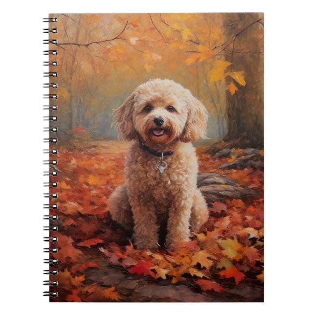 Cockapoo im Herbst Leaves Fall Inspiriert Notizblock (Vorderseite)