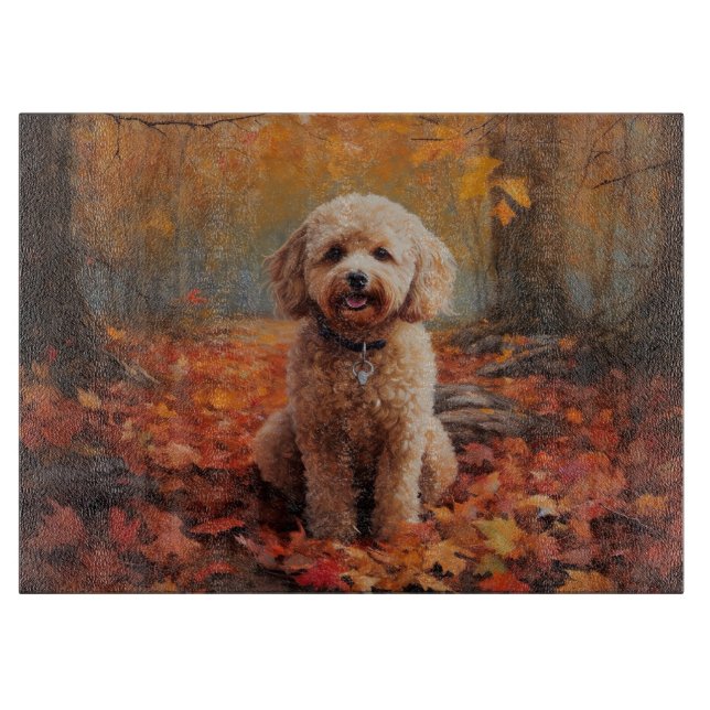 Cockapoo im Herbstlaubfall inspiriert Schneidebrett (Vorderseite)