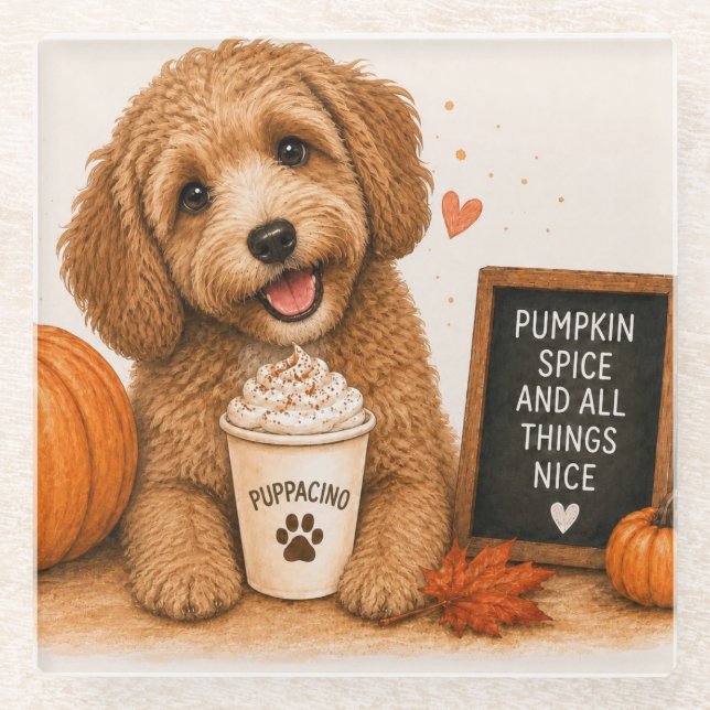 Cockapoo Kürbis-Gewürz-Puppaccino Glasuntersetzer (Vorderseite)