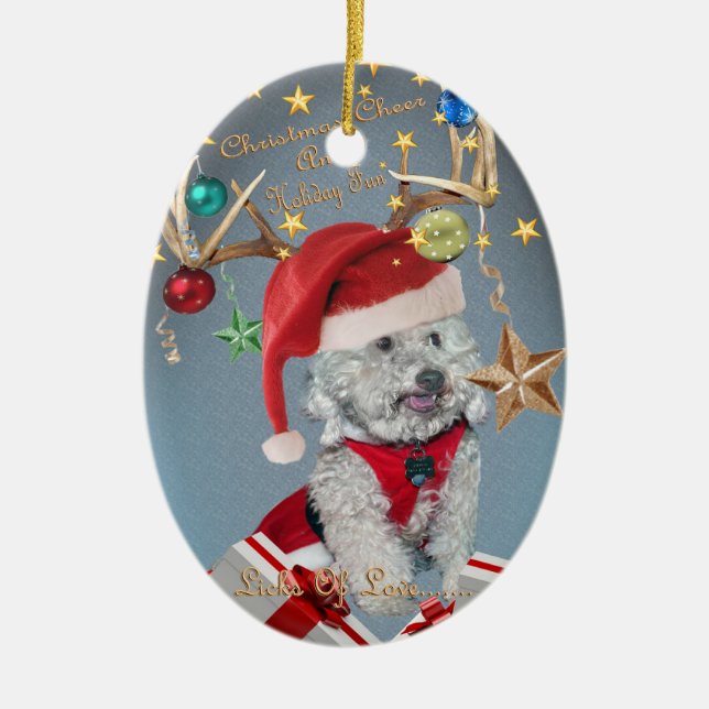 Cockapoo leckt von der WeihnachtsLiebe-Verzierung Keramik Ornament (Vorne)