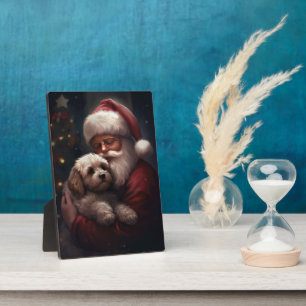 Cockapoo mit dem Weihnachtsmann Festive Weihnachte Fotoplatte