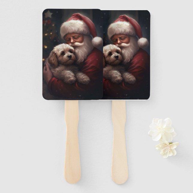 Cockapoo mit dem Weihnachtsmann Weihnachten Fächer (Vorne und Hinten)