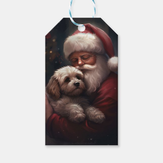 Cockapoo mit dem Weihnachtsmann Weihnachten Geschenkanhänger (Vorderseite)