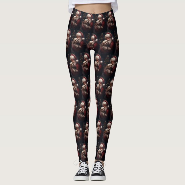 Cockapoo mit dem Weihnachtsmann Weihnachten Leggings (Vorderseite)