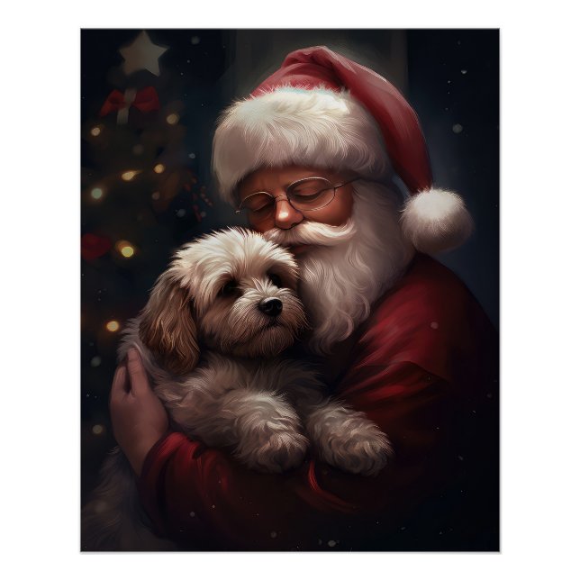 Cockapoo mit dem Weihnachtsmann Weihnachten Poster (Vorderseite)