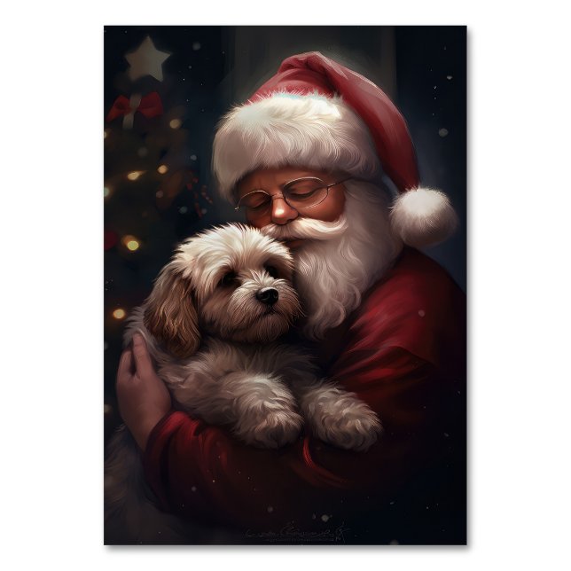 Cockapoo mit dem Weihnachtsmann Weihnachten Tischnummer (Vorderseite)