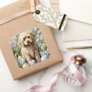 Cockapoo mit Ostereier Urlaub Quadratischer Aufkleber