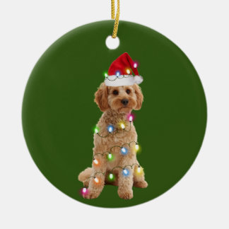 Cockapoo mit Weihnachtssafthat Keramik Ornament