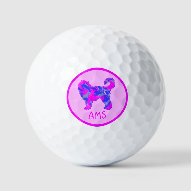 Cockapoo Niedlich Pink Dog Silhouette Monogramm Golfball (Vorderseite)