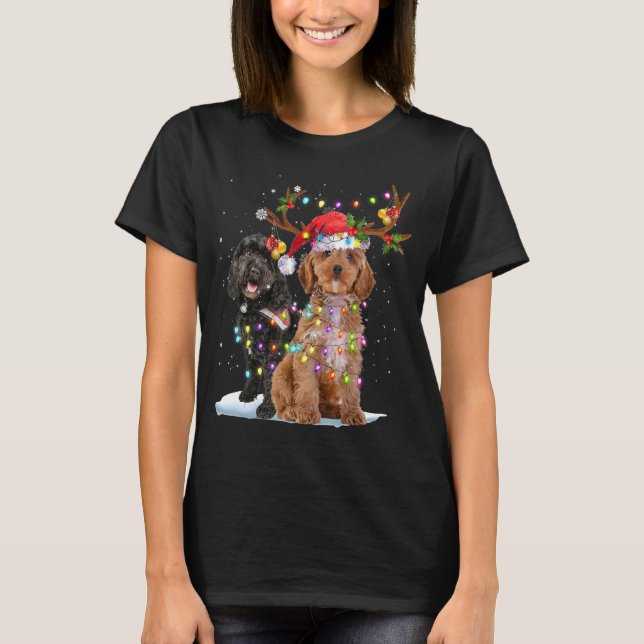 Cockapoo Rentier Weihnachtsmannmütze Weihnachten T-Shirt (Vorderseite)