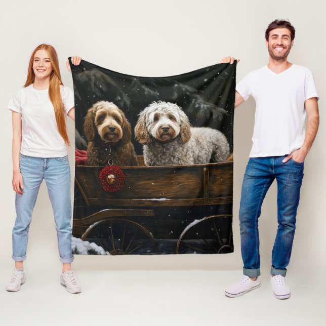 Cockapoo Schnee-Schlitten Weihnachtsdekoration    Fleecedecke (Beispiel)