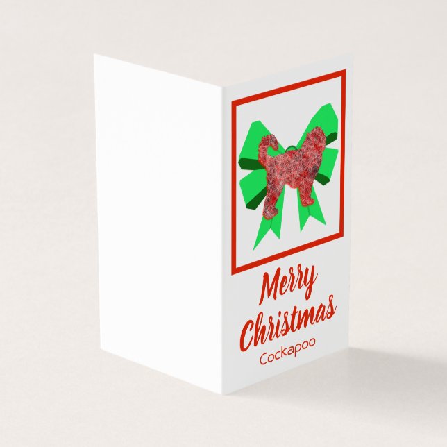 Cockapoo Silhouette Weihnachtshund & Grüner Bow Ta (Vorderseite)