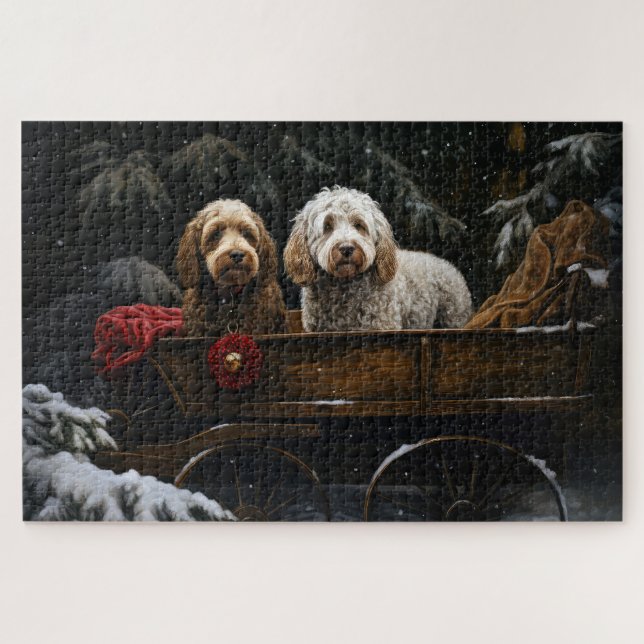 Cockapoo Snowy Sleigh Weihnachtsdekor (Horizontal)
