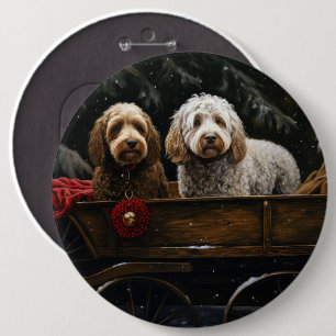 Cockapoo Snowy Sleigh Weihnachtsdekor Button